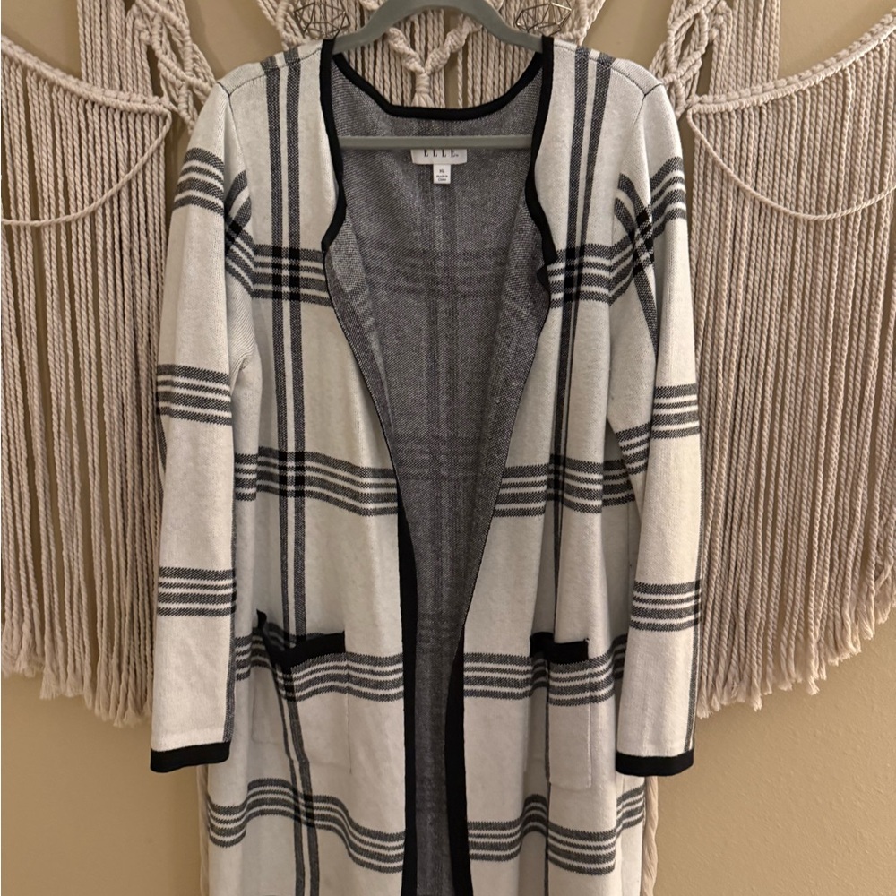 Elle Black and White Plaid Cardigan